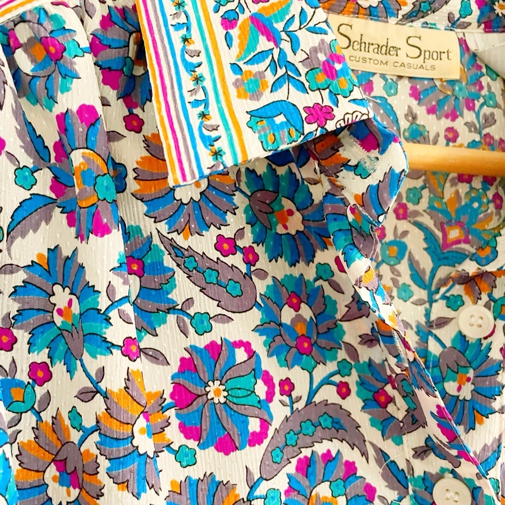 vintage • Schrader Sport long sleeve floral 1970s 1980s shirt dress • 16W - Picture 5 of 8